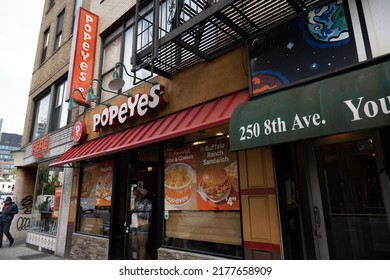 New York, NY, USA - June 3, 2022: A Popeyes Restaurant.