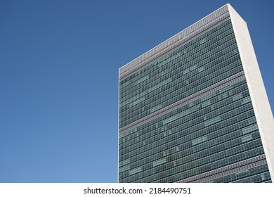 New York, NY, USA - June 4, 2022: The Top Of The United Nations Secretariat Building.