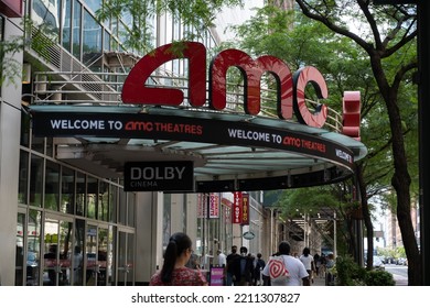 New York, NY, USA - June 2, 2022: An AMC Movie Theater.