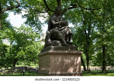 New York, NY, USA - June 10, 2022: The Statue Of Walter Scott By John Steell (1871) In Central Park.