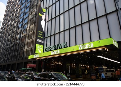 New York, NY, USA - June 9, 2022: The Gershwin Theatre, With Wicked Playing.