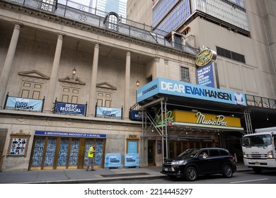 New York, NY, USA - June 9, 2022: The Music Box Theatre, With Dear Evan Hansen Playing.