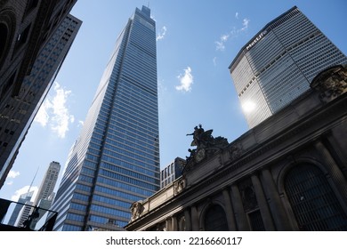 New York, NY, USA - June 4, 2022: The Supertall One Vanderbilt Skyscraper, Grand Central Terminal, And The MetLife Building.