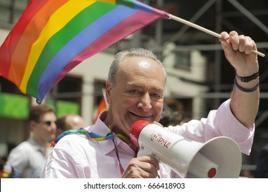 New York, NY USA - June 25, 2017: US Senator Chuck Schumer Attends 48th Annual Pride Parade Along 5th Avenue In New York