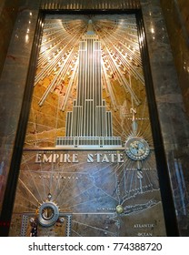 New York, NY, USA June 7, 2016 The Lobby Of The Empire State Building Recalls An Era Of Large Buildings Syumbolizing Future Prosperty.  