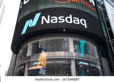 New York, NY / USA - March 16 2020: Nasdaq Stock Market On Times Square