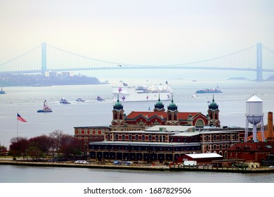 New York, NY / USA - March 30, 2020: USNS Comfort.  Mercy-class Hospital Ship In New York Harbor.