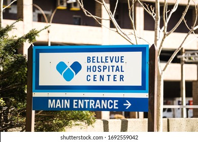 New York, NY / USA - March 29 2020: Bellevue Hospital Center Signboard