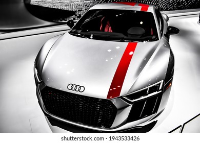 New York, NY, USA – March 31, 2018: Audi R8 On Display At The New York International Auto Show.
