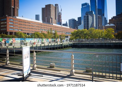 New York, NY, USA - May 10, 2021: Borough Of Manhattan Community College And Lower Manhattan As Seen From Pier 26