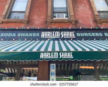 New York, NY USA - May 17, 2022 : The Sign And Awning At Harlem Shake Burger Restaurant In Harlem, New York City