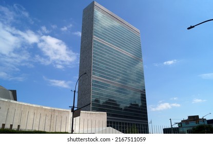 New York, NY, USA - May 15, 2022: United Nations Secretariat Building, 1st Avenue Facade