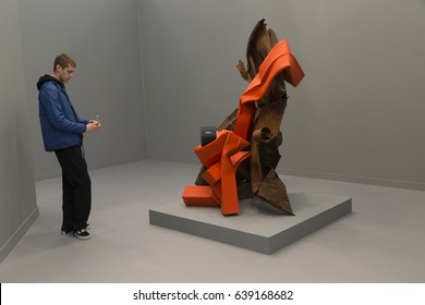 New York, NY USA - May 5, 2017: New Yorkers attend and examine contemporary art at Frieze Art fair New York presented by Deutsche Bank at Randalls Island in New York