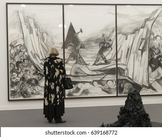 New York, NY USA - May 5, 2017: New Yorkers attend and examine contemporary art at Frieze Art fair New York presented by Deutsche Bank at Randalls Island in New York