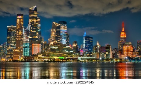 New York, NY USA. Nov 14 2020. Beautiful Night Landscape Photography Of Midtown NYC. The Picture Showcases Hudson Yards And Empire State Building.