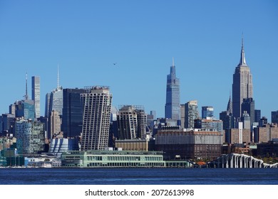 New York, NY, USA - November 10, 2021: Midtown Seen From Hoboken Waterfront.