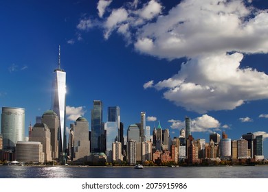 New York, NY, USA - November 16, 2021: Manhattan Seen From Jersey City Waterfront.