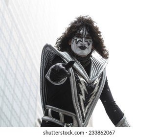 New York, NY USA - November 27, 2014: Tommy Thayer Of The Kiss Rides Float At The 88th Annual Macy's Thanksgiving Day Parade Along 6th Avenue