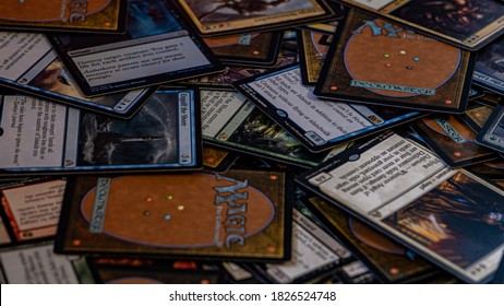 New York, NY / USA - October 3 2020: Pile Of Magic The Gathering (MTG) Trading Cards