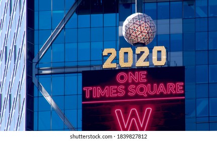 New York, NY / USA - October 20, 2020: Top Of One Times Square In 2020, Ball Dropped 