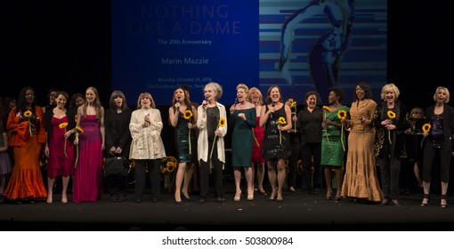 New York, NY USA - October 24, 2016: Curtain Call For Nothing Like A Dame Benefit Actors Fund Women Health And Honor Marin Mazzie With Phyllis Newman Dame Award