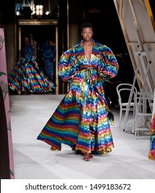New York, NY, USA - September 7, 2019: A model walks runway for Christian Siriano Spring/Summer 2020 collection during New York Fashion Week at Gotham Hall, Manhattan