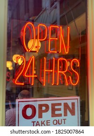 New York, NY/ USA - September 30, 2020: Diner In New York City With Neon Sign Open 24 Hours