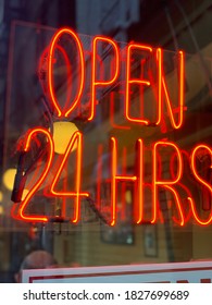 New York, NY/ USA - September 30, 2020: Diner In New York City With Neon Sign Open 24 Hours