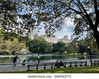 New York, NY USA - September 28  2021: New York City, Conservatory Pond in Central Park in 