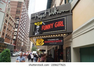 New York, NY, USA - September 17, 2022: Sunday Matinee Audience Queuing Outside The August Wilson Theatre On West 52nd Street To See The Broadway Musical Funny Girl.