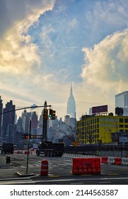 New York, NY, USA , Tall Buildings With Empire State In Distance With Haze In Sky , 11,3,2022