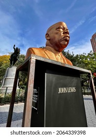 New York, NY USA-10.25.21: SEEINJUSTICE Sculpture Of Civil Rights Leader John Lewis, George Floyd, Breonna Taylor At Union Square Park In New York.  Tribute To Black Lives Matter And Social Justice.