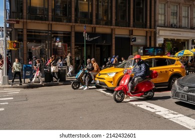 New York NY USA-April 2, 2022 Shoppers In Front Of The Nike Store In Soho In New York