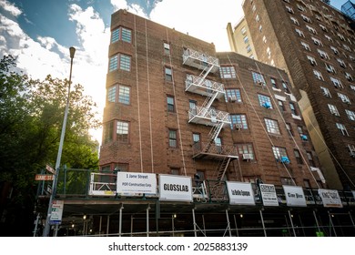 New York NY USA-August 15, 2021 Apartment building undergoing maintenance in the Greenwich Village neighborhood of New York