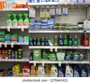 New York, NY, USA-December 22, 2018 Cleaning Products On Shelves In A Duane Reade Convenience Store 