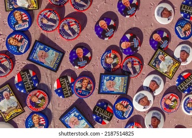 New York, NY, USA-December 23, 2015: Close-up Of US Presidential Election Campaign Pins.