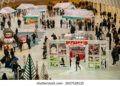 New York NY USA-December 6, 2018 Visitors crowd the Kohl's "Give Joy Shop" pop-up branding event in the World Trade Center Oculus in New York