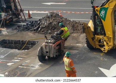 New York NY USA-February 12, 2022 Underground Work On Ninth Avenue In Chelsea In New York