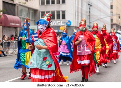 New York NY USA-July 17, 2022 Mexican Folk Dancing Group Performs During The Cuban Hispanic American Day Parade On Madison Avenue In New York