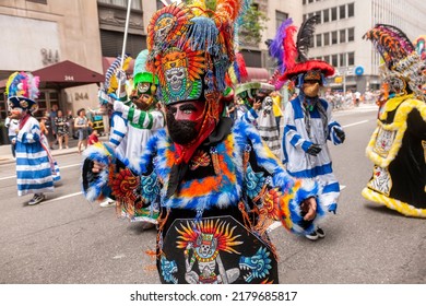 New York NY USA-July 17, 2022 Mexican Folk Dancing Group Performs During The Cuban Hispanic American Day Parade On Madison Avenue In New York