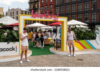 New York NY USA-July 20, 2022 Visitors Brave The Excessive Heat To Flock To Peacocks Love Island: USA Brand Activation In The Meatpacking District Of New York