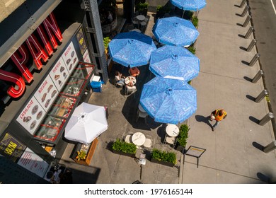New York NY USA-May 18, 2021 Al fresco dining at Little Spain in Hudson Yards in New York