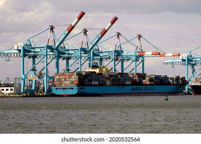 New York NY USA-May 20, 2006 Container Ship The Maersk Virginia Loads In Port Elizabeth, NJ 