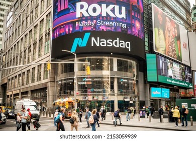 New York NY USA-May 5, 2022 The Nasdaq Stock Exchange In Times Square In New York