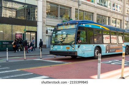 New York NY USA-May 9, 2022 An M14D NYCTA Bus On East 14th Street In New York