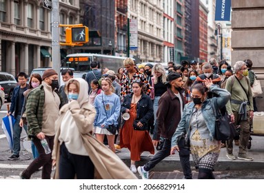 New York NY USA-October 30, 2021 Crowds Of Shoppers And Tourists In Soho In New York