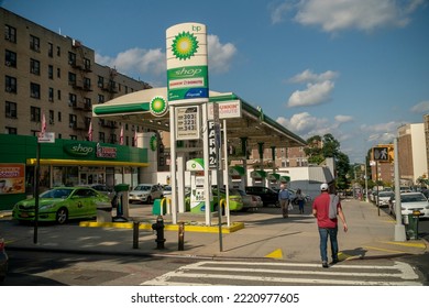 New York NY USA-September 29, 2018 A BP Gas Station In The Washington Heights Neighborhood In New York