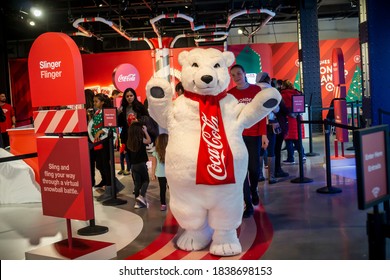 New York NY/USA December 13, 2019 A brand ambassador wears a polar bear costume at the Coca-Cola brand activation at the Target "Wonderland!" pop-up store in the Meatpacking District in New York