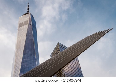 New York, NY/USA - December 8, 2018: Freedom Tower Complex Including Oculus Building.