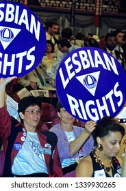 New York, NY.,USA, July 13, 1992
Members Of Lesbian Rights Groups Hold Signs At The Democratic National Convention.
